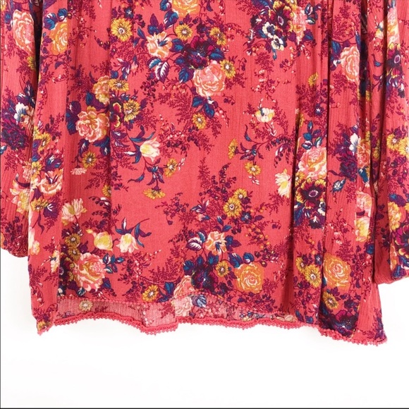 American Eagle Keyhole Peplum Floral Blouse Red M - Picture 4 of 6